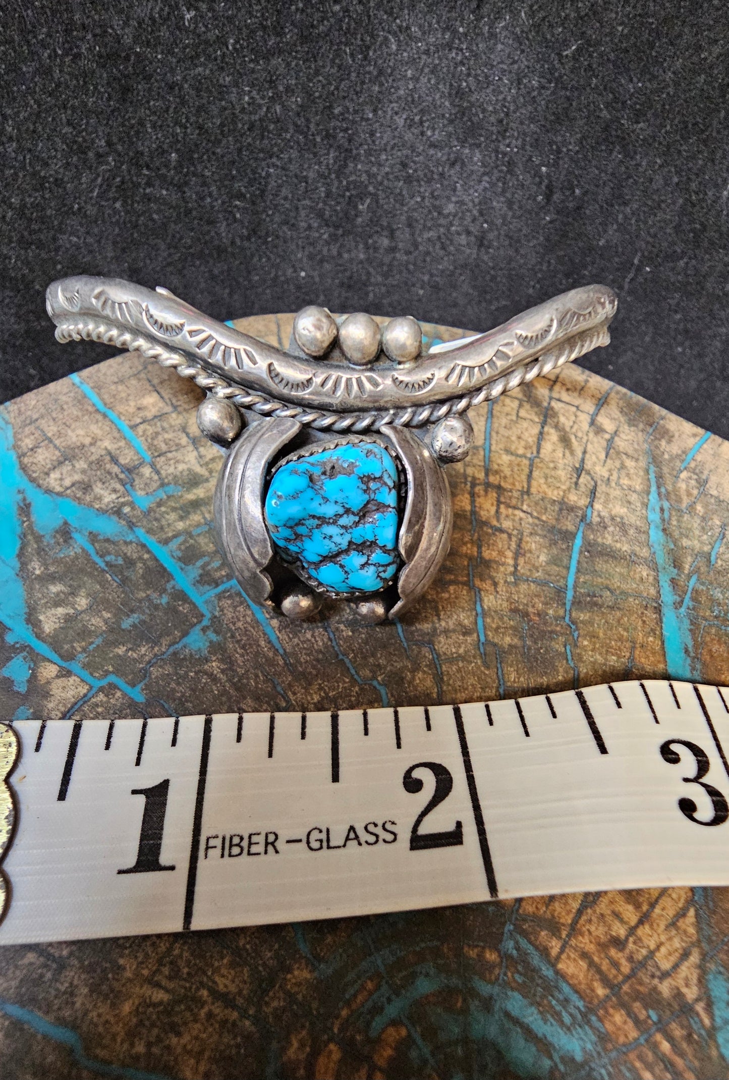 Vintage Navajo Cuff Sterling Silver & Morenci Turquoise Trading Post Mark