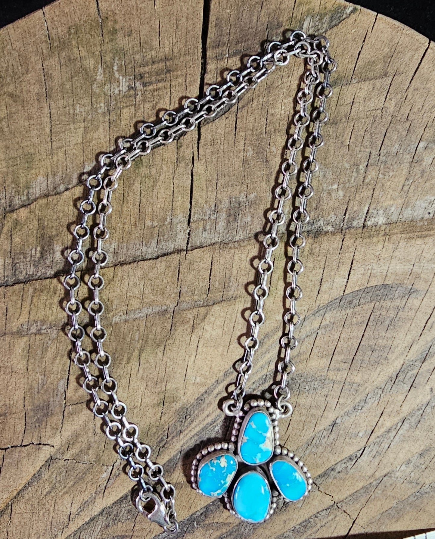 Whitewater Turquoise Brushed Sterling Silver Pendant With Sterling Chain Necklace