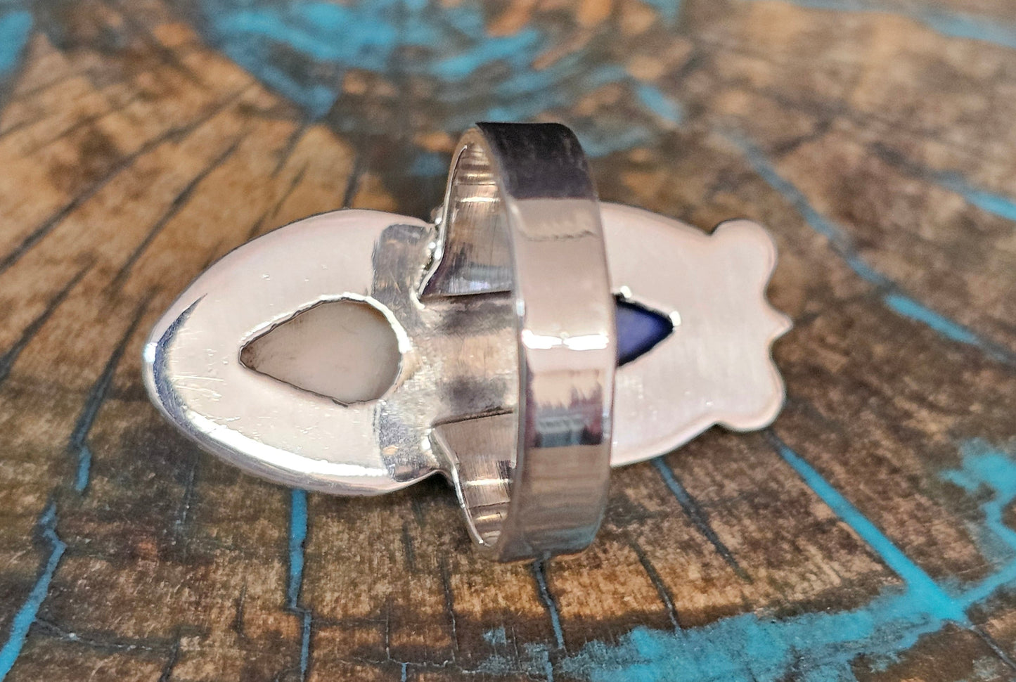 Pink Conch & Lapis Sterling Silver Ring Size 5.75