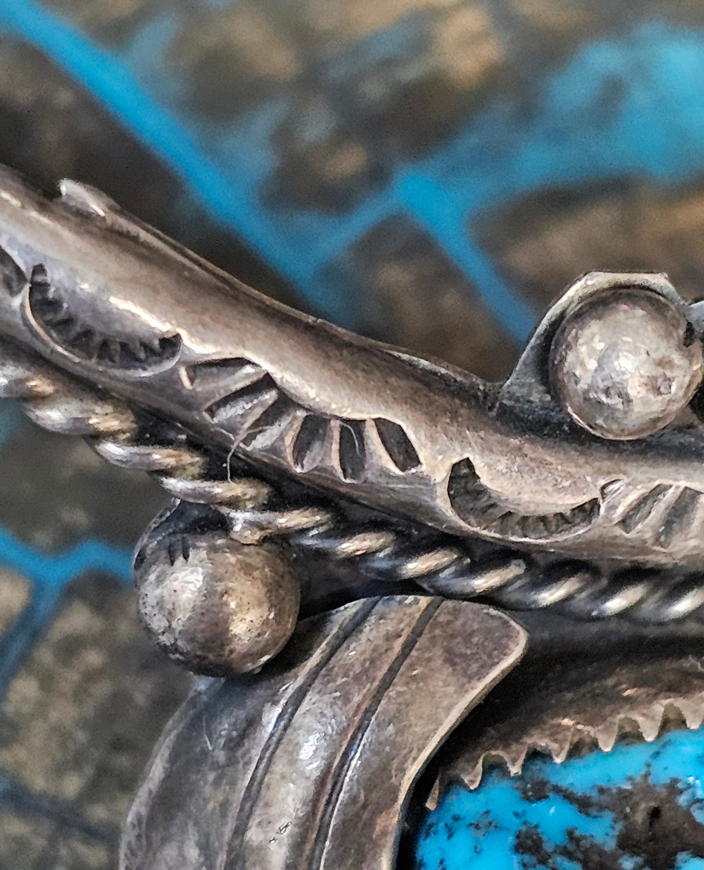 Vintage Navajo Cuff Sterling Silver & Morenci Turquoise Trading Post Mark