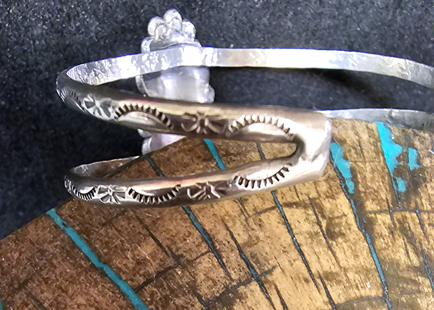 Vintage Navajo Mediterranean Coral & Sterling Silver Cuff Stamped LL