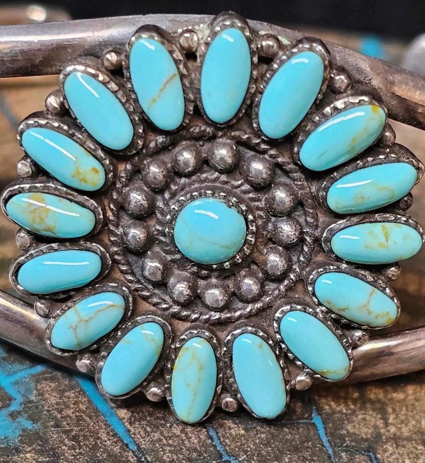 Zuni Cluster Needlepoint Cuff Sterling Silver Stamped 925