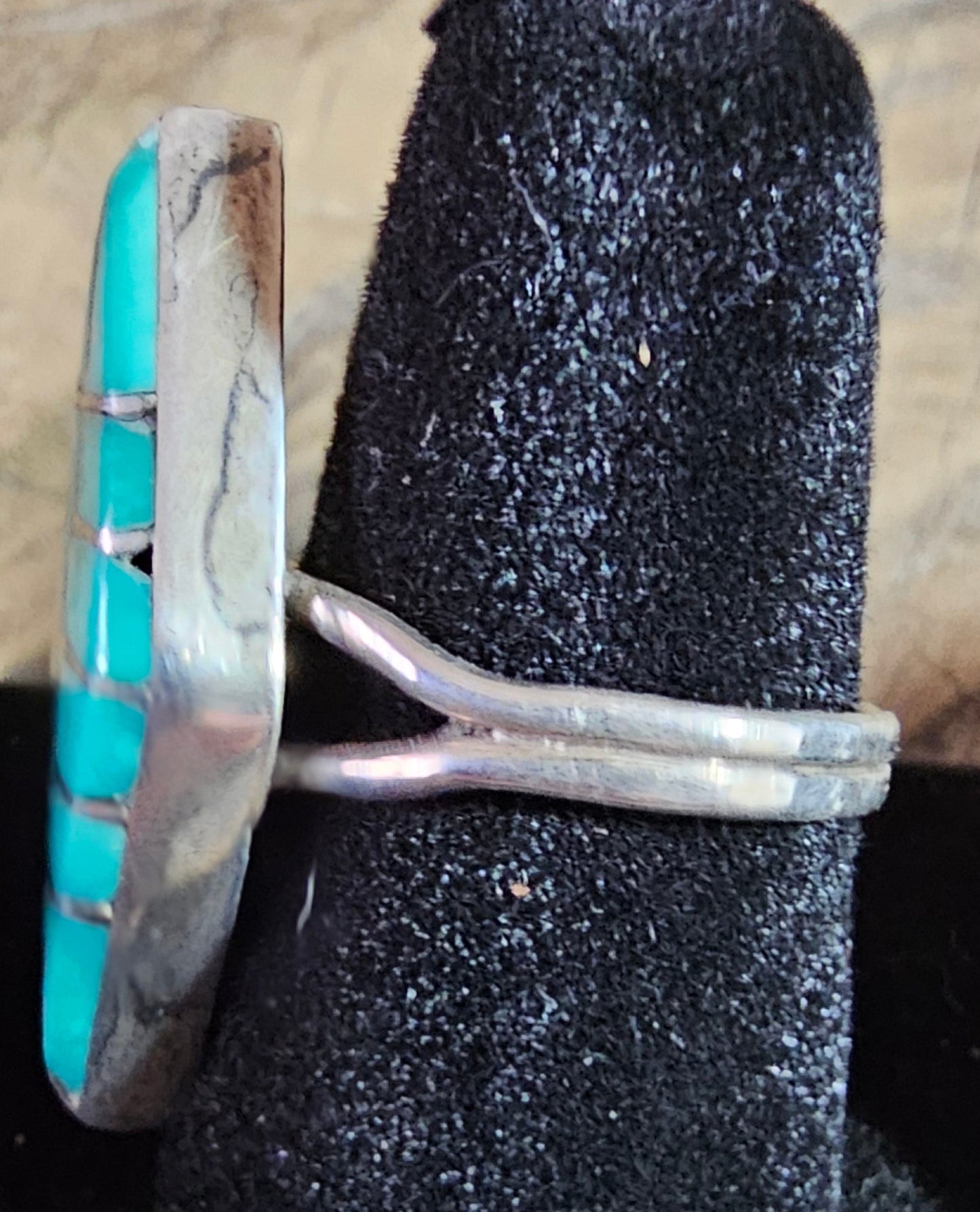 Vintage Inlay Zuni Ring Sterling Silver sz 6 1/4