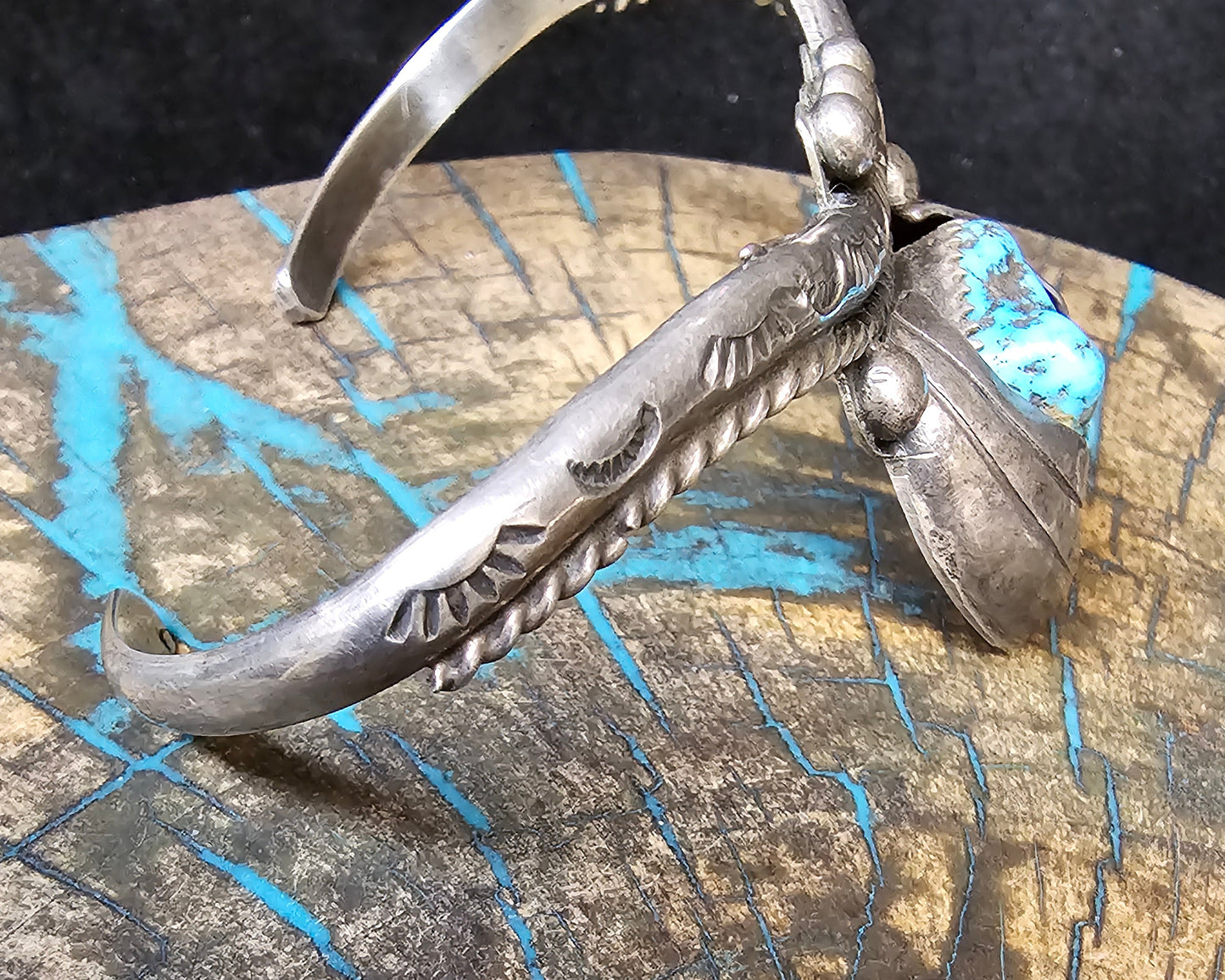 Vintage Navajo Cuff Sterling Silver & Morenci Turquoise Trading Post Mark