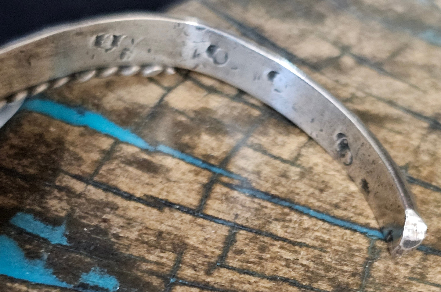 Vintage Navajo Cuff Sterling Silver & Morenci Turquoise Trading Post Mark