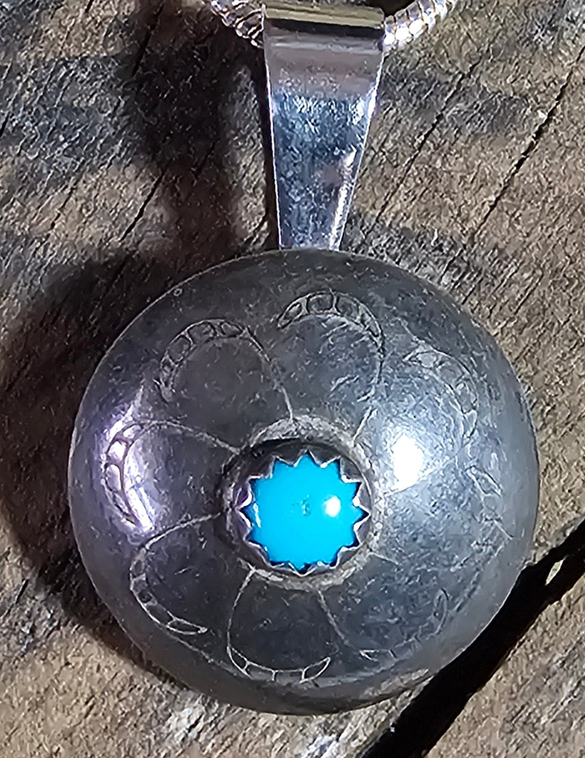 Sterling Silver Button Cover with Turquoise Necklace W/Free SS Chain