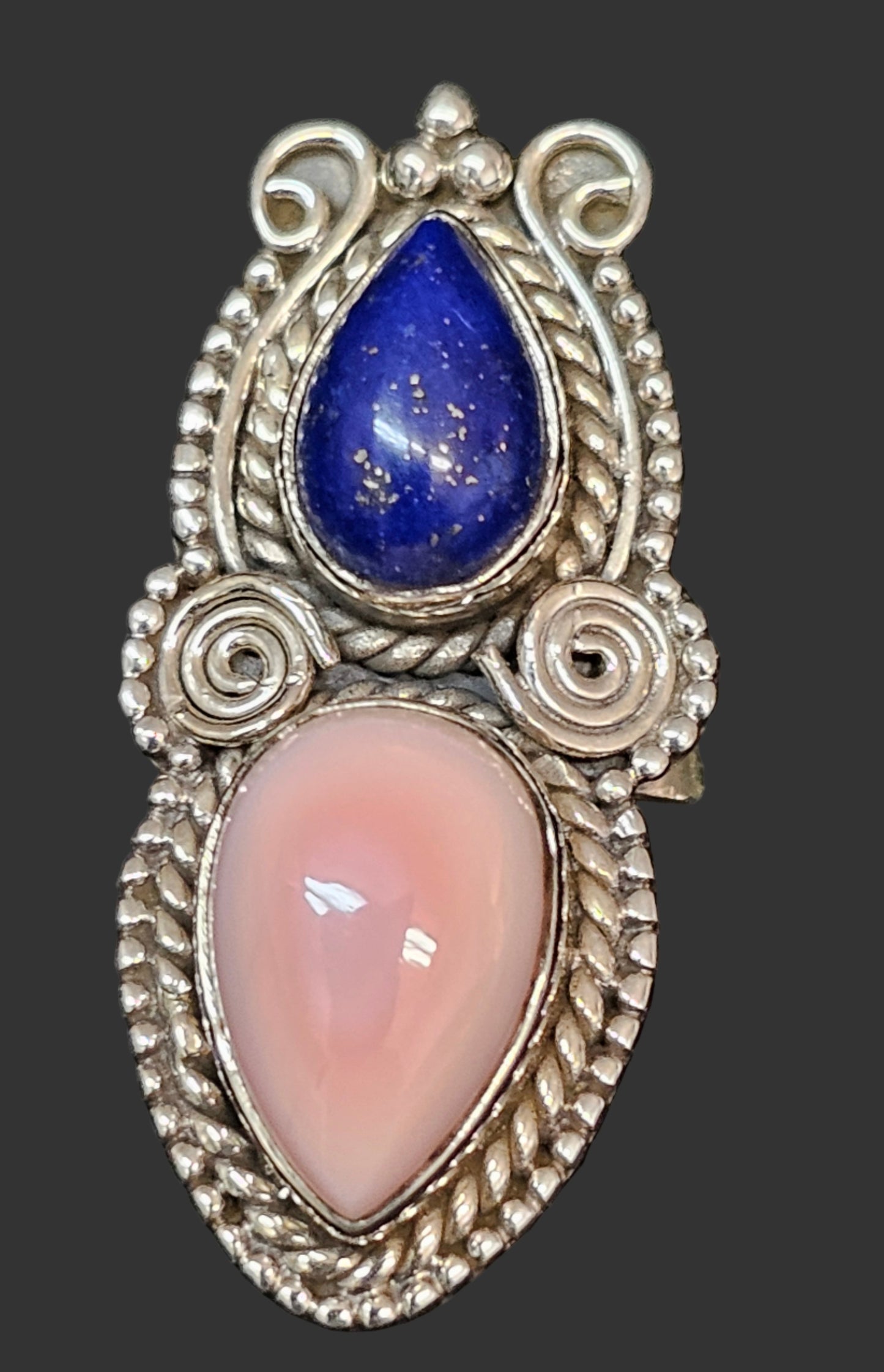 Pink Conch & Lapis Sterling Silver Ring Size 5.75