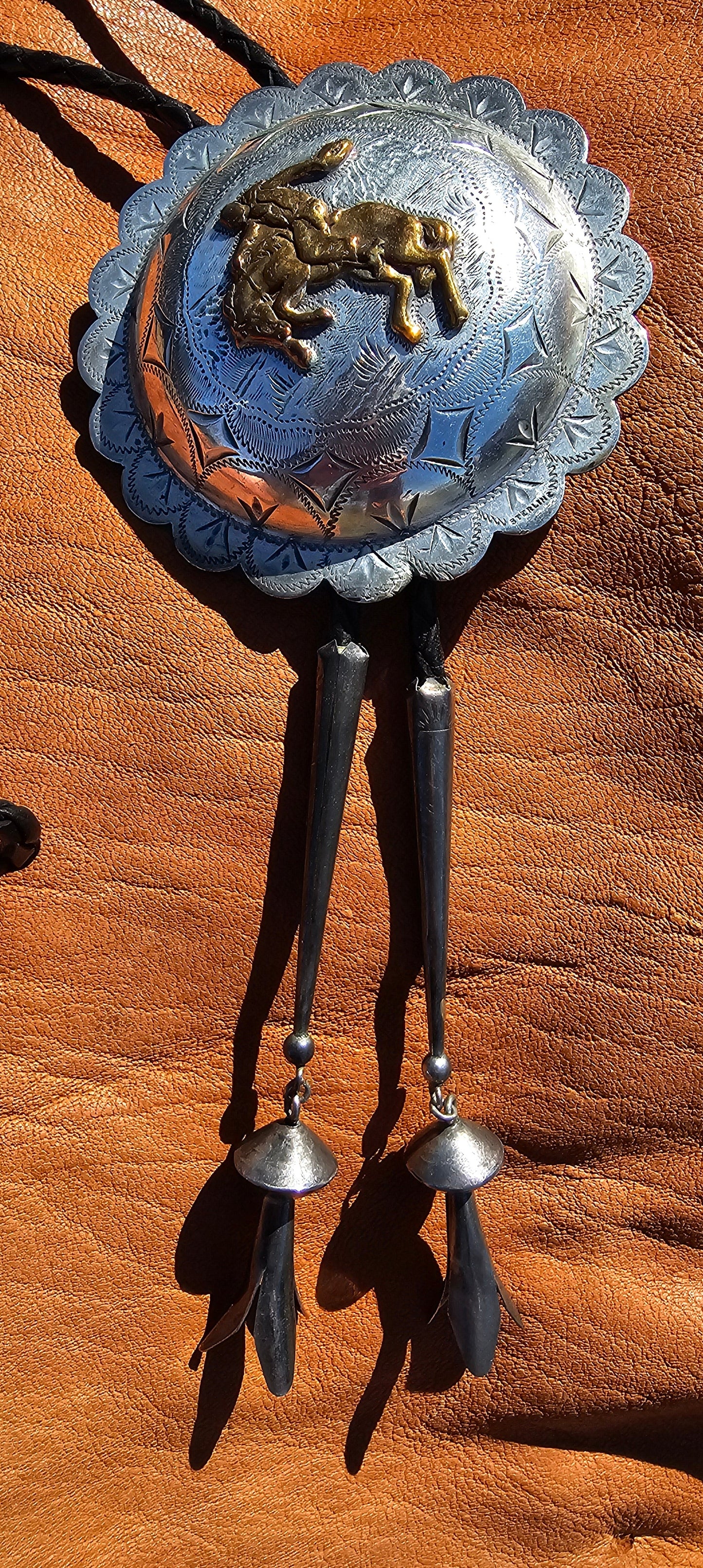 Bucking Bronc Rider Bolo Tie Vintage Diablo Manufacting Company Sterling Silver