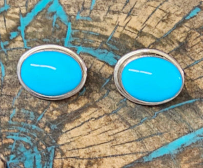 Mexico Sterling Silver Turquoise Earrings 925 Oval Shape Vintage