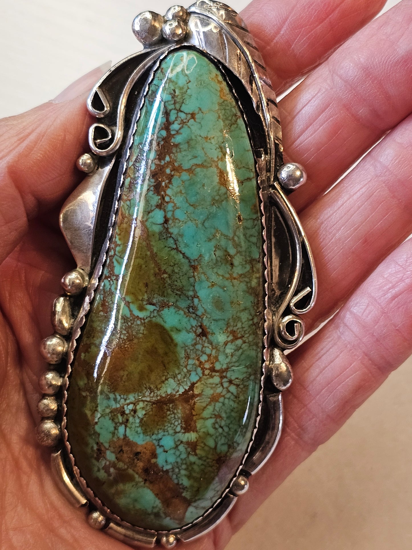 Massive Royston Pendant Navajo artist Kenneth Eskitty Sterling Silver