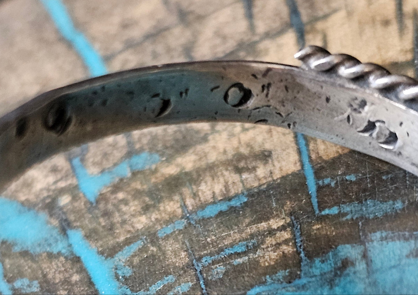 Vintage Navajo Cuff Sterling Silver & Morenci Turquoise Trading Post Mark