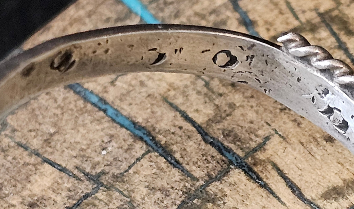 Vintage Navajo Cuff Sterling Silver & Morenci Turquoise Trading Post Mark