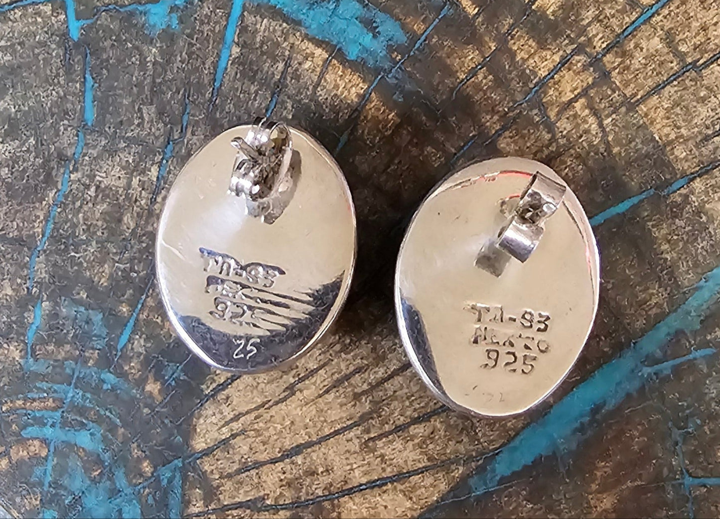 Mexico Sterling Silver Turquoise Earrings 925 Oval Shape Vintage