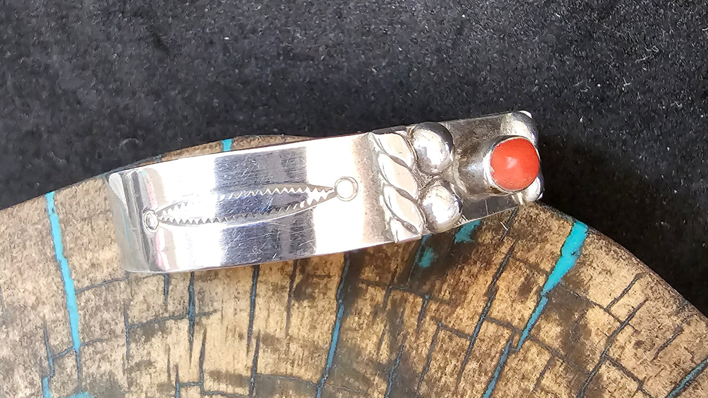 Vintage Red Coral and Sterling Silver Cuff Navajo