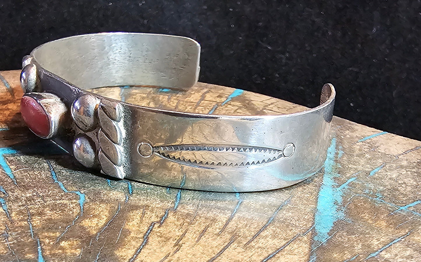 Vintage Red Coral and Sterling Silver Cuff Navajo