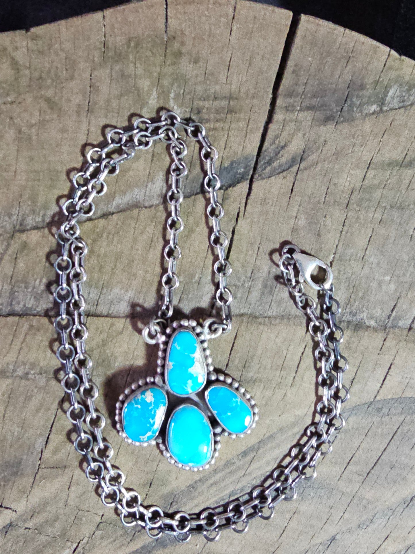 Whitewater Turquoise Brushed Sterling Silver Pendant With Sterling Chain Necklace