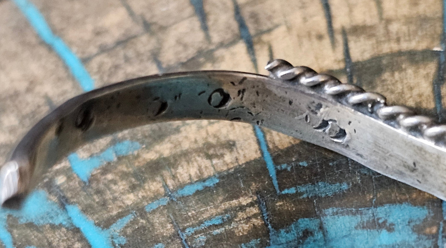 Vintage Navajo Cuff Sterling Silver & Morenci Turquoise Trading Post Mark