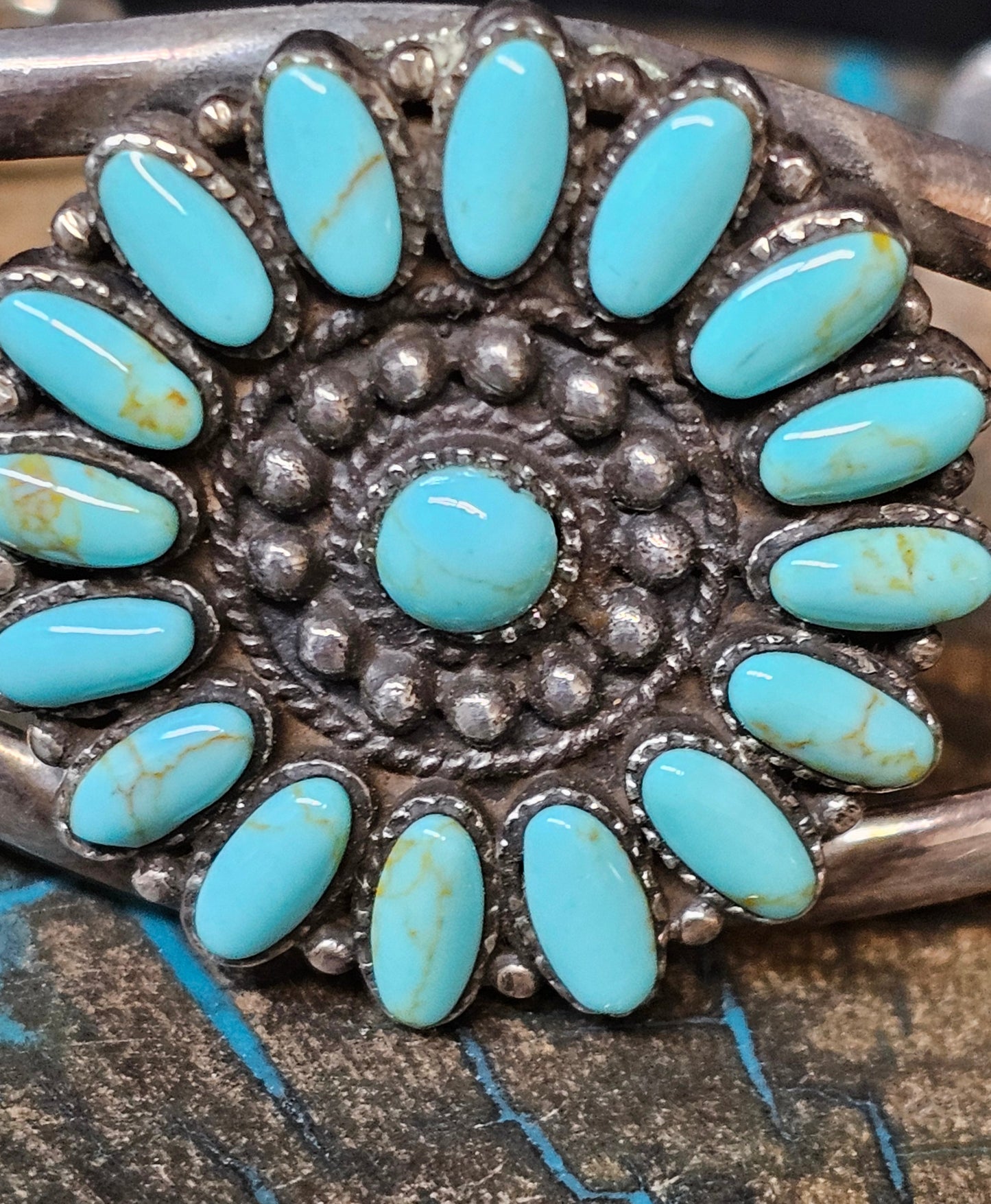 Zuni Cluster Needlepoint Cuff Sterling Silver Stamped 925