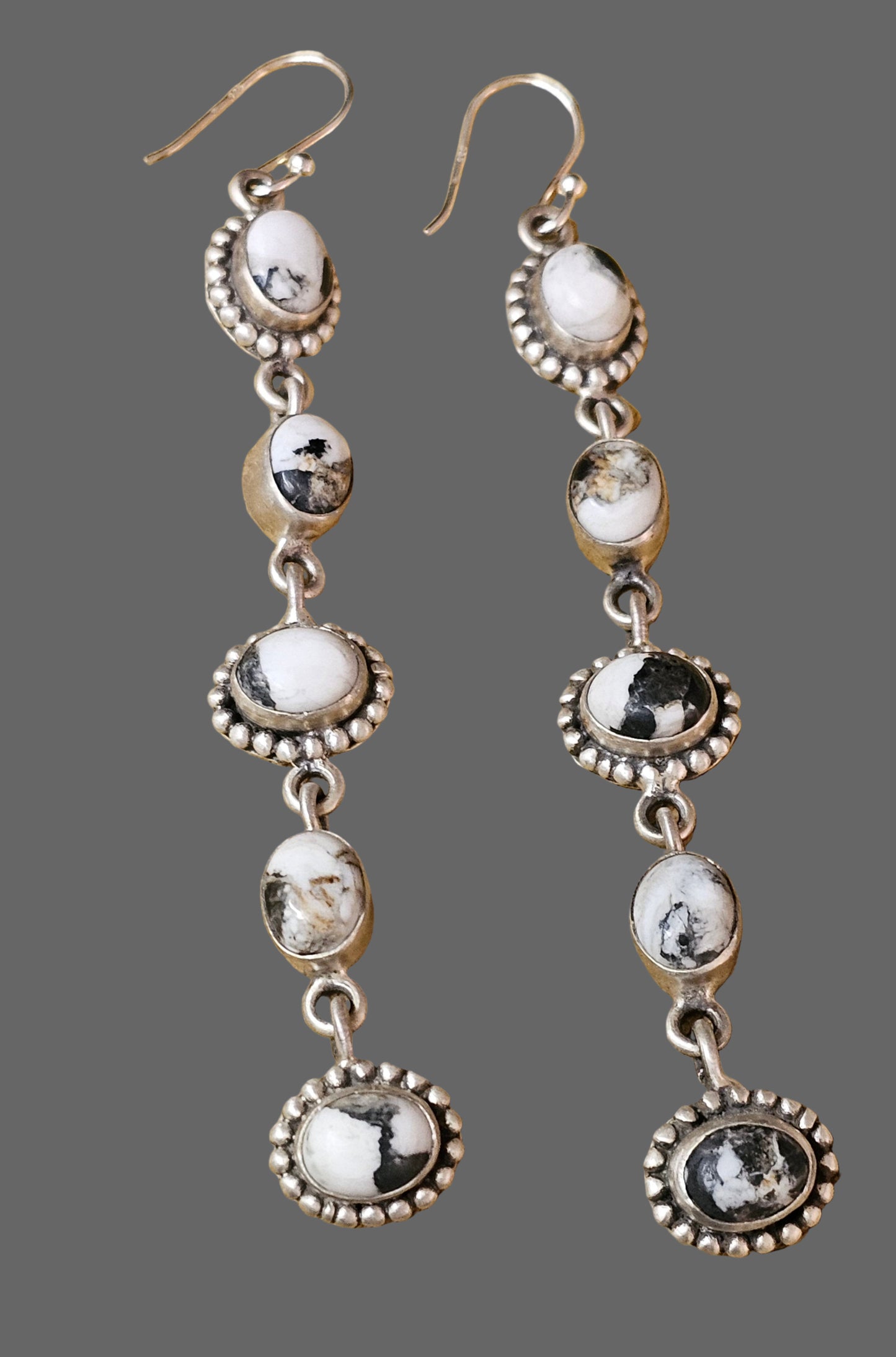 White Buffalo Dangle Earrings Sterling Silver Southwestern 3" long