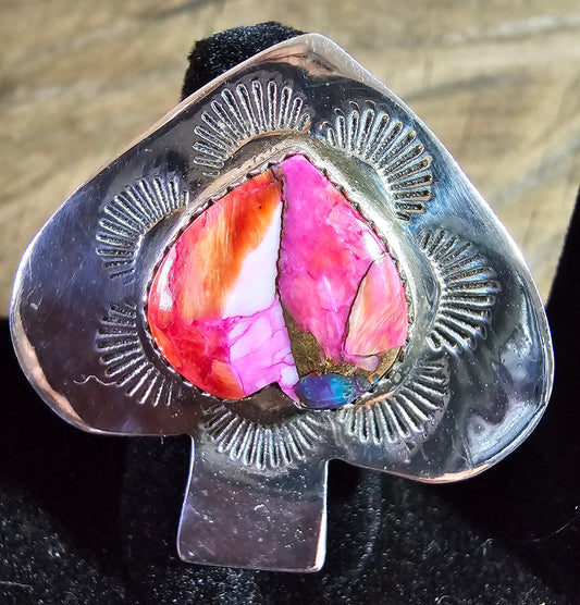 Spiny Oyster Heart Shape Adjustable Ring Sterling Silver